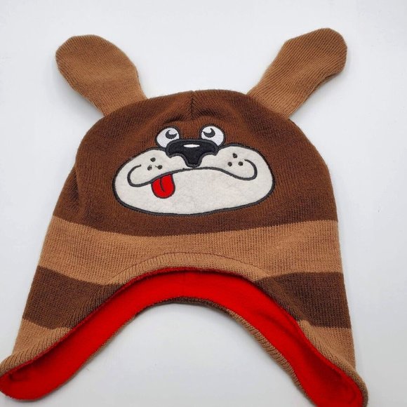 IXtreme Kids Hat Trapper Boy Doggie Face Floppy Ears Brown Tan Striped Ear Flaps - Picture 1 of 5